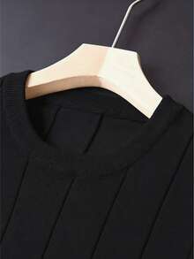 GRDR Men's Summer Ribbed Crew Neck Lightweight Knit Short Sleeve Sweater - Black - View 4