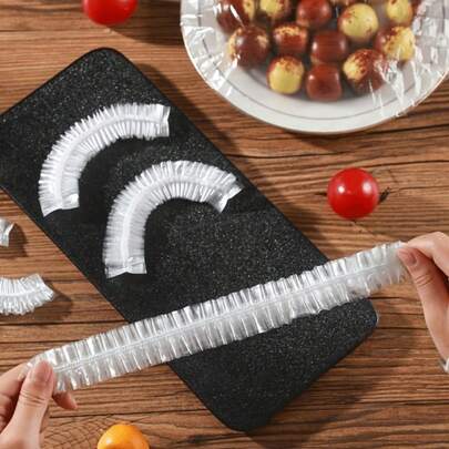 100pcs Plastic Food Covers - Round Flip Lids Reusable Food Wrap, Individually Packaged, Suitable For Party, Lunch, Picnic, Snack, (Bulk Value Pack) Food Preservation Film, Commercial Food Wrap, Food Bags, Disposable Food Covers, Cover Food, Food Storage Wrap, Kitchen Food Covers, Food Storage, Food Storage Containers, Household Items, Food Covering, Food Packaging