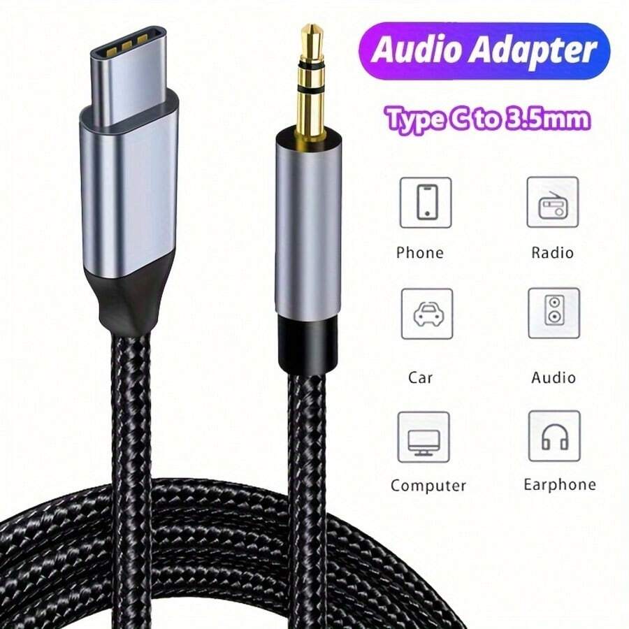 USB C To 3.5mm Audio Auxiliary Jack Cable - Type C To Male Speaker Adapter - Stereo Audio Extension Cord - Flat Cable Design - Soft Audio Cable - Premium Audio Jack - Durable - USB C To 3.5mm Converter - Compatible With Ultra 20/10, Pro, Headphone Extension, Mobile Audio Setup, Car Audio - Tech Enthusiasts, Car Audio Fans - A - View 1