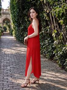 Women Long Dresses - Red - View 2