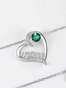 1pc Women's Cubic Zirconia Pendant Necklace, Suitable As Mother's Day Gift, Anniversary Celebration, Party Wear - Silver+Green - View 4
