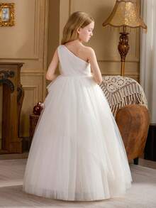 Robe élégante pour jeune fille, robe de demoiselle d'honneur, robe de princesse, convient pour l'anniversaire des enfants, le mariage de la demoiselle d'honneur, le bal de promo, les fêtes, les occasions spéciales - Blanc - Voir 6