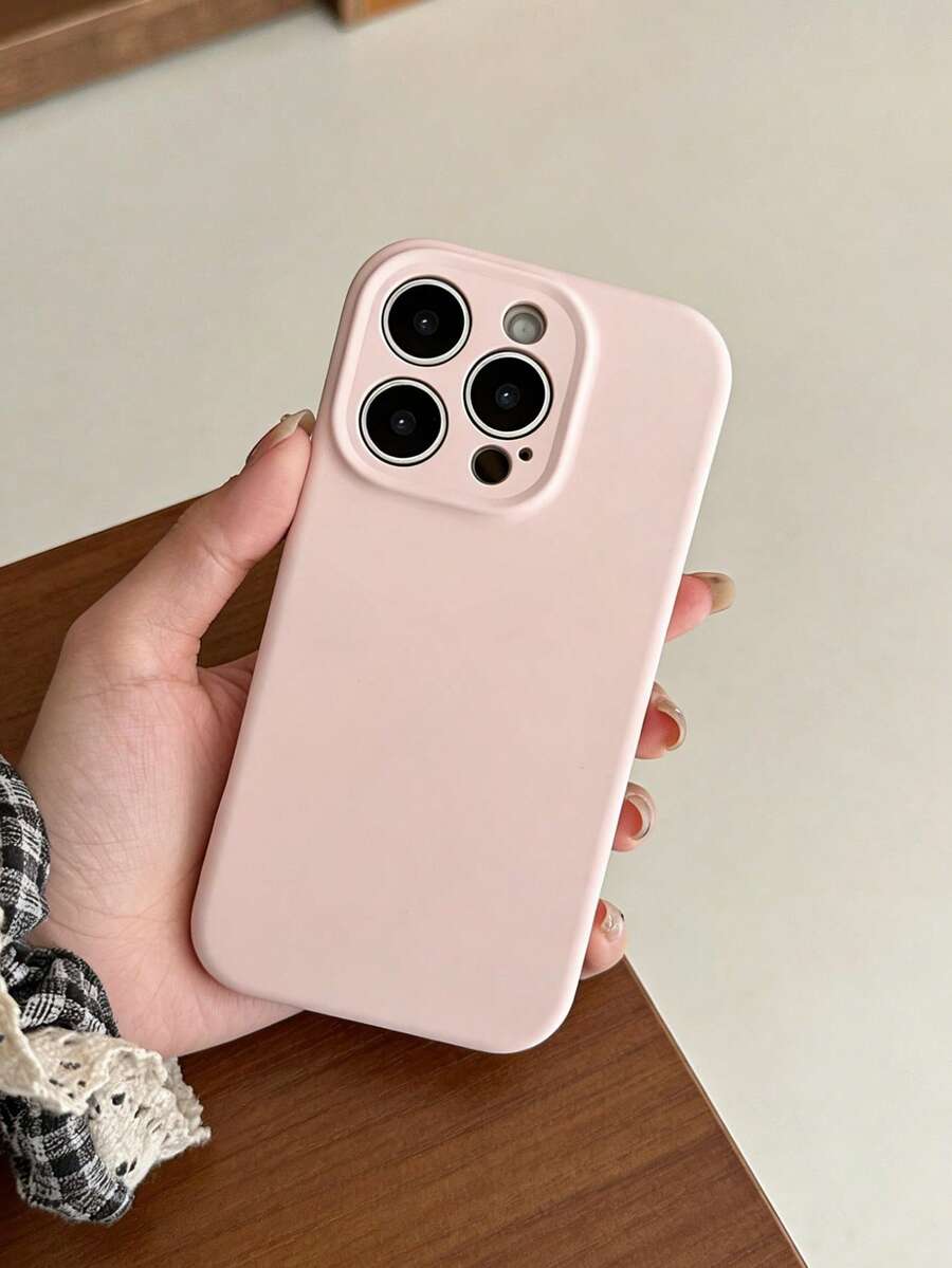 1pc Solid Color Cute Minimalist Anti-Slip Anti-Drop Scratch-Resistant Pink Silicone Lens Protection Phone Case Compatible With IPhone 17/17Pro/17ProMax/16/16Pro/16ProMax/15/14/13/12 Pro Max 11, Candy Color Full Coverage Protective Cover - Dusty Pink - View 1
