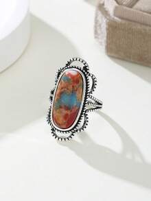 ZHIXUN 1pc Vintage Bohemian Style Inlaid Faux Turquoise Party Gift Jewelry Ring - Ring 4 - View 3