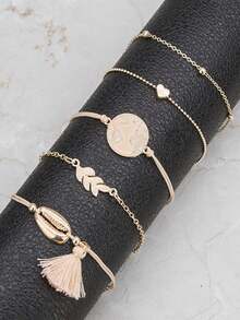 5 piezas por set. Individualista, simple y conjunto de joyas geométricas retro. Adecuado para uso diario, fiestas o regalos de festivales. - Multicolor - Ver 3