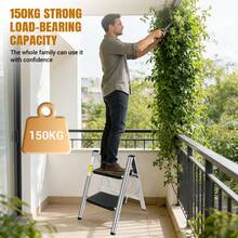 Huini 2 Step Ladder Foldable Step Steel Ladder With Wide Non-Slip Pedal, Step Stool With 150 Kg Capacity, Home, Pantry, Indoor And Outdoor Use - Escalera de acero de 2 peldaños - Ver 8