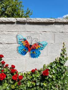 Décoration extérieure papillon doré métallique, papillon en fer avec crochet, peint par pulvérisation et résistant à la rouille, convient pour le balcon, le jardin, la clôture, la cour, la décoration murale - Type B - Voir 13