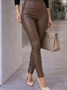 Women's Flannel Leather Pants Plush Fashion Autumn Winter - Rỉ Nâu - Xem 1