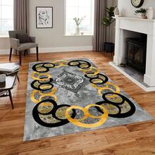 Tapis de couloir et tapis de zone imprimés numériquement, antidérapants et lavables avec motif encadré | Styles modernes, scandinaves, bohèmes et classiques | 100% polyester | FABRIQUÉ EN TURQUIE - Jaune citron - Voir 2