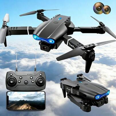 E99双摄像头无人机，带Wi-Fi、App控制和遥控器，480p视频，户外使用，入门级，USB可充电电池——生日、复活节和情人节的理想礼物