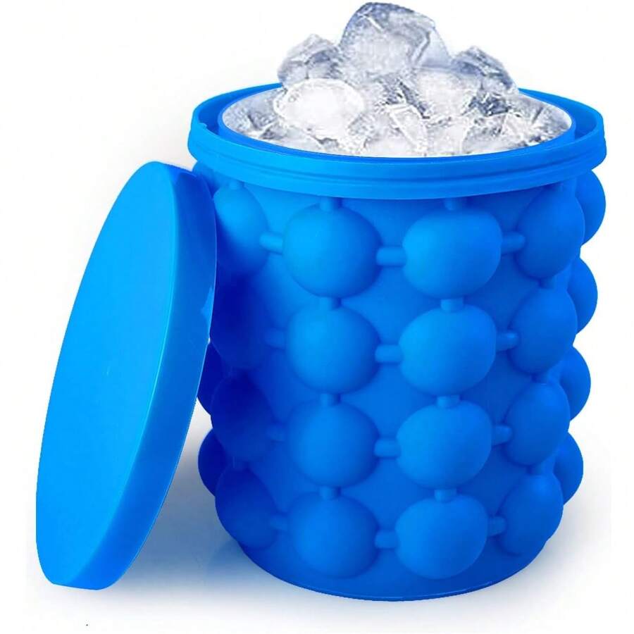 1pc Silicone Ice Cube Tray With Lid, 2-In-1 Ice Bucket & Ice Cube Maker, Press Release Easy To Take Ice Cubes, Suitable For Cocktails, Whiskey, Beverages And Cold Drinks - Multicolor - View 1