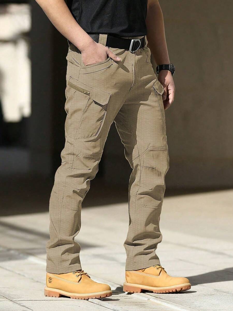 Men's Tactical Pants With Multiple Pockets, Multi-Pocket Design For Hiking & Outdoor Adventures, Camping Gear - 卡其色 - 查看 1