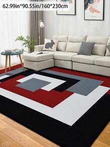 1pc Geometric Textured Pattern Rug, Black White Gray Printed Polyester Rectangular Easy Care Washable Area Carpet, Suitable For Living Room, Hallway, Bedside, Living Space, Bedroom, Office, Kitchen, Farmhouse Home Decor - Multicolor - View 25