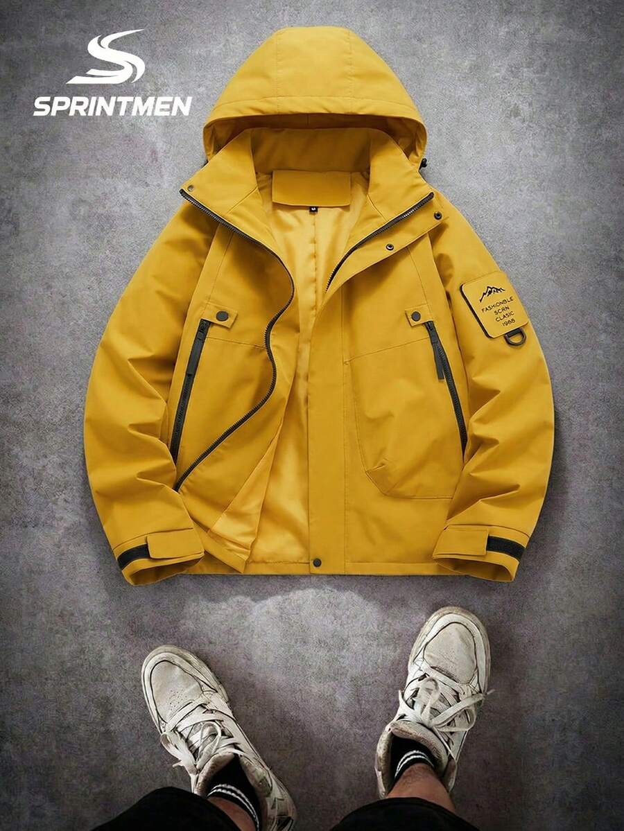 Áo khoác softshell nam ngoài trời, có mũ trùm đầu, có thể tháo rời, túi lớn, có thể giặt máy, thích hợp cho các hoạt động ngoài trời, leo núi, cắm trại, đi làm, trang phục nam ngoài trời thoải mái. - gừng - Xem 1