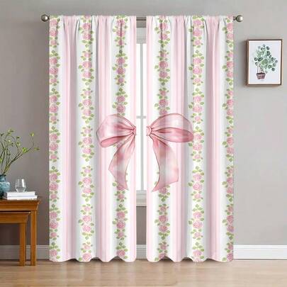 2 PIEZAS Cortinas con ramo de rosas rosadas, cortinas impresas digitalmente en 2D, de fibra de poliéster 100% lavables a máquina, decorativas, adecuadas para dormitorio, sala de estar, cocina, balcón, exclusivas para residentes de apartamentos, decoración del hogar de arte moderno (excluyendo barras), cortinas para sala de estar, diseño de privacidad para ventanas