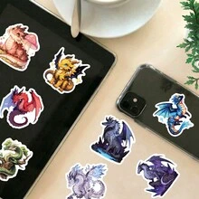50张龙形贴纸，奇幻神话生物乙烯基贴纸，适用于水瓶、笔记本电脑、滑板、日记本、手机壳等，防水美观，适合龙爱好者、成人、青少年、DIY手工、剪贴簿、派对装饰，也是送给奇幻爱好者的趣味礼物，可用于Kindle、剪贴簿、笔记本电脑等。 - A - 查看 8