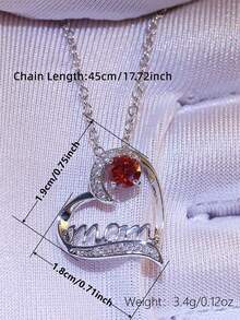 1pc Women's Cubic Zirconia Pendant Necklace, Suitable As Mother's Day Gift, Anniversary Celebration, Party Wear - Silver + Red - View 7
