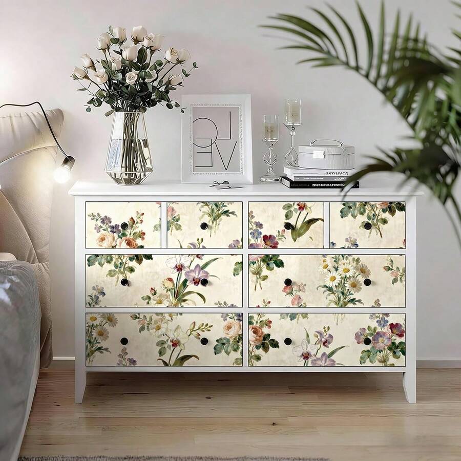 Floral Wallpaper Peel And Stick Vintage Floral Contact Paper Beige Flower And Leaf Wallpaper Removable Self Adhesive Wildflower Decor For Bedroom Cabinets Countertop Vinyl Thicken - 1pc - View 1