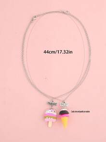 2pcs/Set Girls Cute Ice Cream Pendant Necklace Set, Eternal Friendship Jewelry For Best Friends, Daily Wear, Sister Gift, Birthday Present - Multicolor - View 8