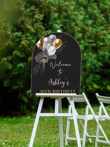 Customized Black & Gold Balloon Welcome Sign, Personalized Birthday Wedding Anniversary Invitation Card, Versatile Ideal Choice - Multicolor - View 6