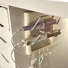 1 pieza Soporte para rizador de pelo montado en la pared sin taladro - Estante de almacenamiento resistente al calor de metal y plástico para baño/dormitorio, perchero minimalista y práctico - A - Ver 7