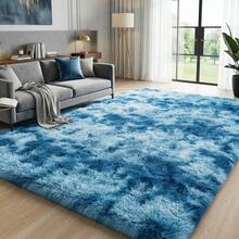Tie-Dye Peacock Blue, Durable Silky Shaggy Area Rug For Living Room, Thick Plush Rug For Bedroom, Versatile Indoor Carpet, Modern Decor, Non-Slip Floor Covering, Easy To Clean, Dry Clean Only, With 4 Carpet Stickers, Suitable For Housewarming & Easter - 紮染孔雀藍 - 查看 2