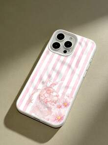 1pc Compatible With IPhone 17/16/15/14/13/12/11 All Models, Soft & Cute Girl Design, TPU Soft Case, Summer Beach Style, Striped Sea Turtle Shell Floral Pattern, Lightweight Anti-Slip Phone Cover - White - View 5