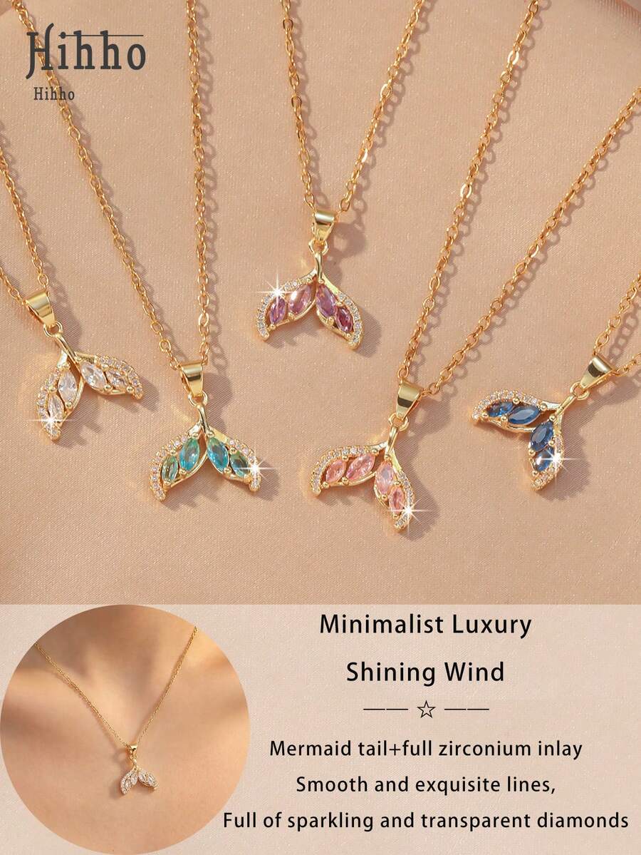 Hihho 1pc Delicate Mermaid Tail Pendant Necklace, Suitable For Daily Sweet Outfit, Sunny Beach, Street Stroll, Fashion , Gift For Girlfriend Or Best Friend - Yellow Gold - View 1