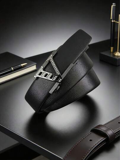 1 chiếc thắt lưng da nam mới, khóa tự động, thắt lưng công sở thường ngày cho người trẻ và trung niên, thắt lưng đa năng.