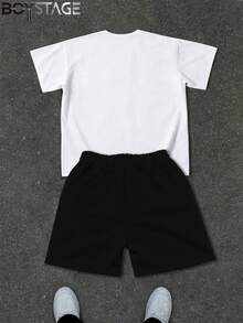 Men's Printed Pattern T-Shirt Shorts Set, Von Dutch T-Shirt, Graphic Tees, 2026 New Casual Men's Set,Camisetas Para Hombre,Shorts De Hombre - white+black - 查看 3