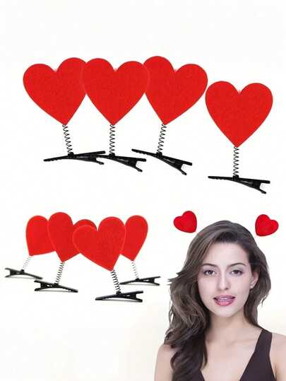 4个/套 多功能心形3D发夹，适合情人节、化妆派对、女神庆典、情侣日常甜蜜礼物、拍照配饰、发饰、头饰、发夹