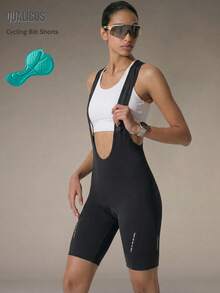Qualicos 女士骑行背带短裤，采用 4D 高密度泡沫衬垫，长款设计，透气舒适，黑色 - 黑色 - 查看 1
