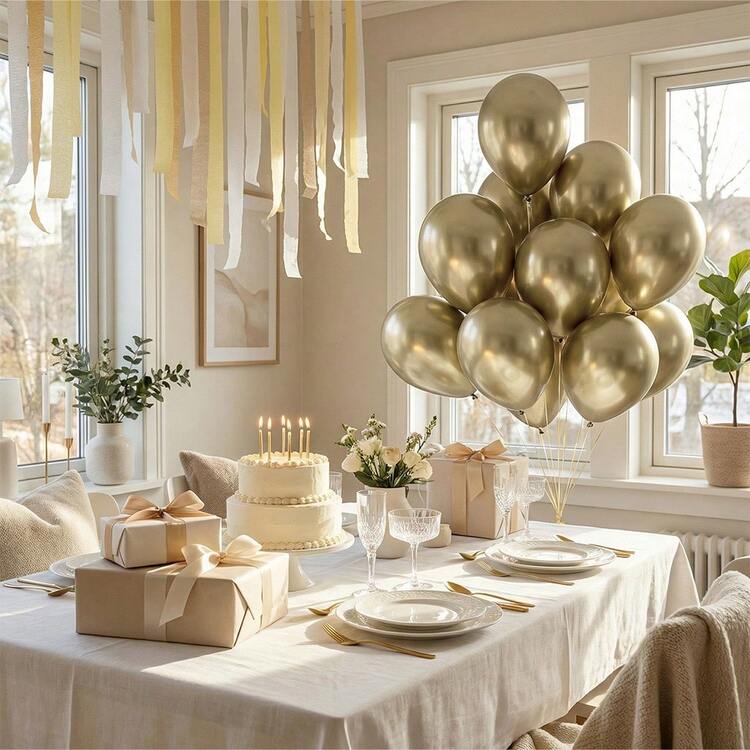 20pcs 5/10/12 Inch Metallic White Gold Latex Balloons, Suitable For Birthday Party Decoration, Wedding, Anniversary, Baby Shower, Event Decor - View 4