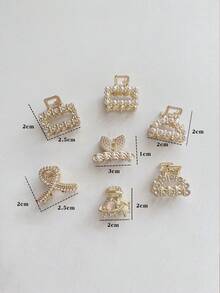 7/5/1pc Set Women Pearl & Rhinestone Hair Clips, Luxury Metallic Hair Claws, Versatile Bangs & Flyaway Hair Clips, Fashionable Hair Accessories - Gold - View 2