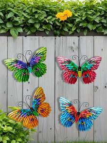 Décoration extérieure papillon doré métallique, papillon en fer avec crochet, peint par pulvérisation et résistant à la rouille, convient pour le balcon, le jardin, la clôture, la cour, la décoration murale - Type B - Voir 11