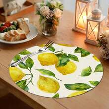 4 piezas/6 piezas Manteles individuales con estampado de limón de estilo campestre, material de lino sintético, disponibles en formas redondas, florales y rectangulares, decoración del hogar para primavera/verano, suministros para fiestas interiores/exteriores, decoración con tema retro, decoración de habitaciones. Adecuado para la decoración diaria de la cocina y la decoración de eventos y fiestas. - Multicolor - Ver 2