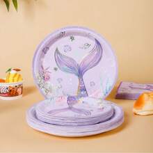 Bộ đồ dùng tiệc dùng một lần hình đuôi nàng tiên cá màu tím gồm đĩa, khăn ăn và cốc, dành cho 16 khách, phù hợp cho sinh nhật, đám cưới, tiệc theo chủ đề, dã ngoại gia đình. - Xem 3