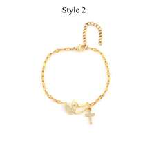 1 chiếc vòng tay dây xích môi bằng thép không gỉ mạ vàng, mặt dây chuyền hình thánh giá đôi rỗng thời trang mới dành cho nữ - Vàng - Xem 4