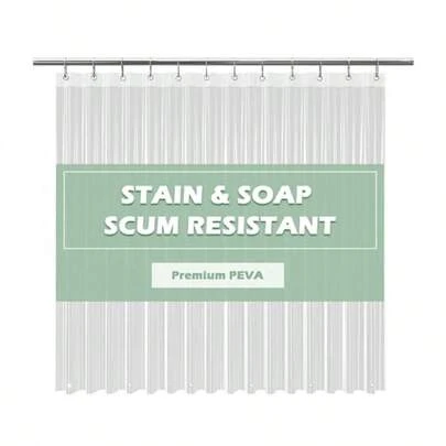 Clear Shower Curtain Liner Light Weight PEVA Shower Liner 72x72 Inches Waterproof No Chemical Smell With 12 Rust Proof Metal Grommets Holes For Bathroom Shower Curtain