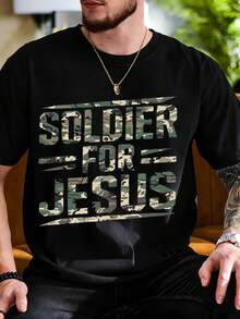 Soldier For Jesus Camouflage Print White T-Shirt Christian Faith Inspired Graphic Tee Mens Casual WearReligious Holiday - màu đen - Xem 1