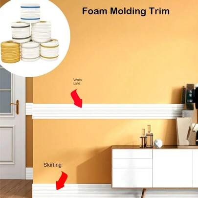 1 Stück 230*14cm 3D Wanddekorative Leiste selbstklebender Decken Boden Sockelleisten Aufkleber, Heim Wand Dekor Zubehör