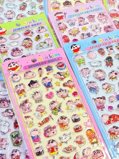 Hình dán hoạt hình 3D Crayon Shin-Chan. Hình dán hoạt hình dễ thương, trong suốt, dập nổi để trang trí sổ tay/nhật ký. Hình dán trang trí dập nổi chống thấm nước.