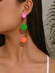 1 Pair Fashionable Minimalist Geometric Round DIY Pink Multi-Colored Ring Splicing Tassel Earrings, Starfish & Heart Styles With Faux Pearl Tassels, Multiple Options Available, Party Earrings For Girls, Suitable For Dates, Evening Dinners And Daily Wear For Women, Please Note Each Resin Piece May Have Injection Mold Flaws - Multicolor - View 2