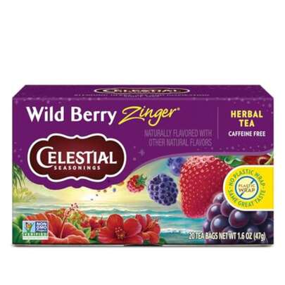Celestial Seasonings Wild Berry Zinger Herbal Tea Caffeine  20 Tea Bags Box