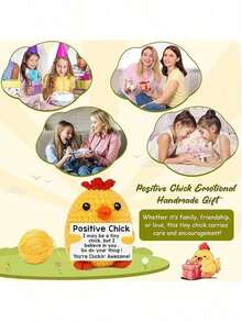 1pc Mini Crochet Chick, Positive Mood Easter Decoration, Includes Inspiring Encouragement Card, Suitable For Coworkers And Friends, Fun Gift For Women And Men Christmas Party - Multicolor - View 4