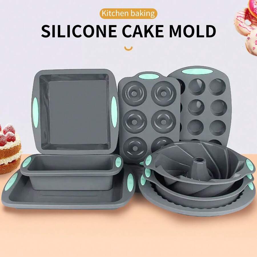 Silicone Cake Mold Set, Heat-Resistant Baking Tray Mold, Donut, Toast, Sponge Cake Mold, Deep Gray Baking Pan Set - Grey - View 1