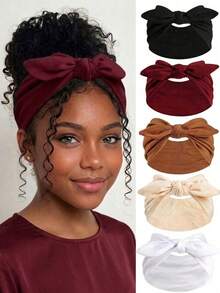 1/5 chiếc Băng đô tai thỏ nơ cho bé gái, Băng đô tai thỏ nơ rộng kiểu Boho dễ thương, Phụ kiện tóc Halloween, Mùa thu, Băng đô cho bé gái, Phụ kiện tóc nơ co giãn màu trơn, Thích hợp cho tập thể dục/yoga/thể thao/hoạt động ngoài trời, Băng đô thường ngày màu trơn, Phù hợp mọi mùa - Nhiều màu - Xem 1
