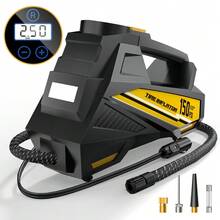 Carsun Portable Tire Inflator Pump, Suitable For Car Tires - Auto Accessories, 150PSI 12V DC Auto Inflator With Digital Pressure Gauge, Emergency LED Light For Bicycle, Balloon, Yellow - Wired - View 2