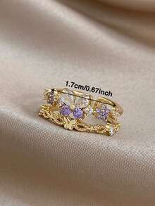 18K Gold Plated Anti-Fading Elegant Butterfly Heart Bow Zirconia Adjustable Ring Set, Women's Vintage Jewelry, For Valentines, Party, Gala, Daily, Dating, New Years, Wedding, Beach, Christmas Anniversary, Elegant Mom Gift Boho Jewelry Birthday Bridesmaid Gift Regal Elegant Accessory Set - Multicolor - View 7