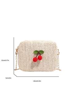 Bolso mini de lápiz labial, nueva moda de verano con cadena de paja, bolso cruzado cuadrado para el hombro para mujeres - Beis - Ver 10